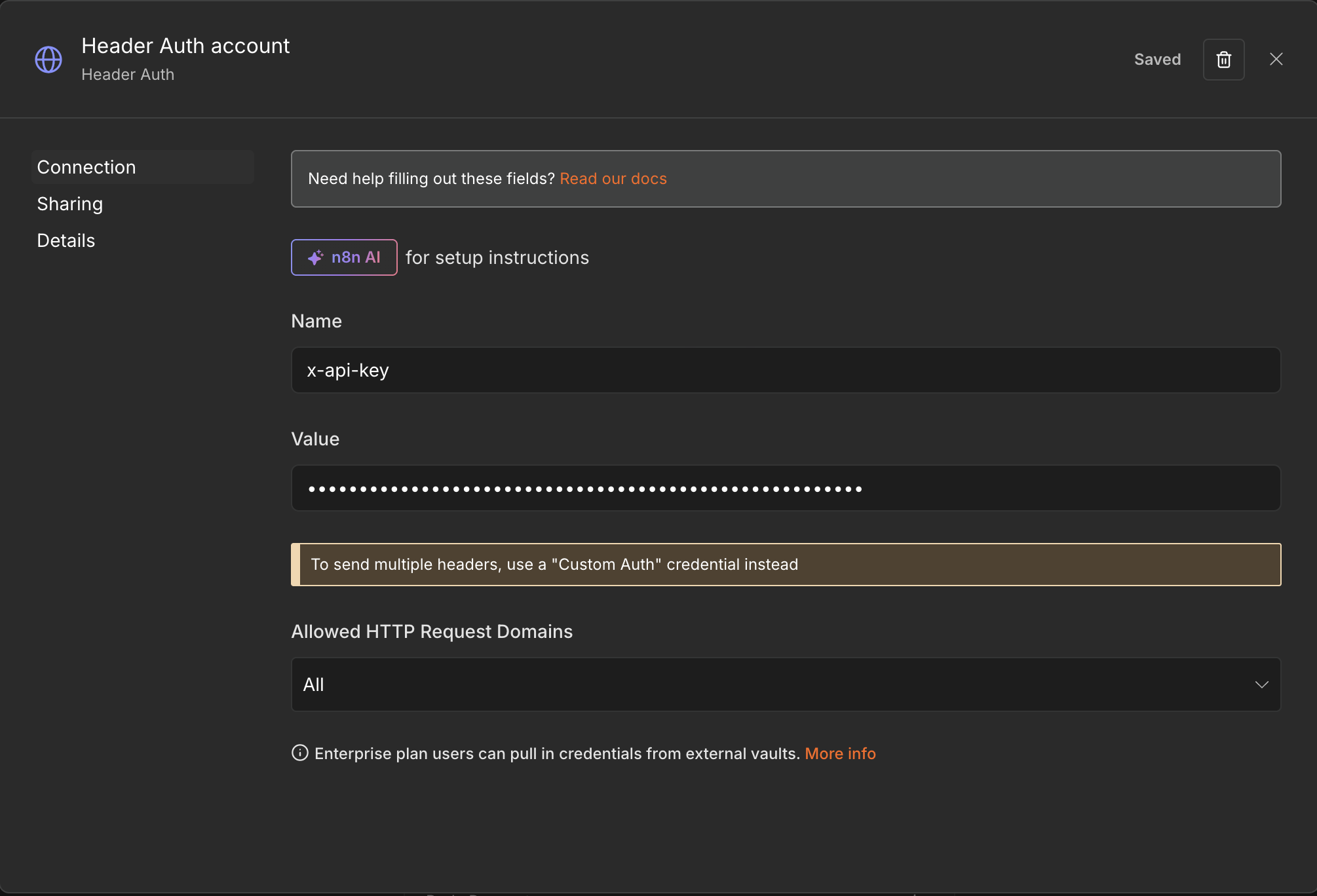 header auth account setup on n8n